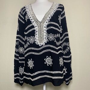 Boston Proper Black Tunic with White Embroidery